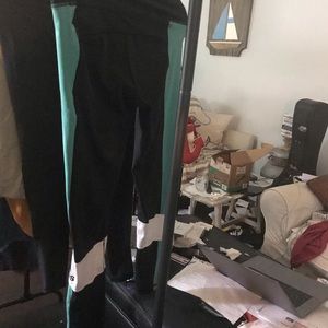 Black with green stripe champion sweat pants